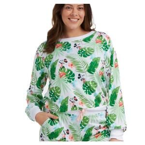 Disney Women's Small Minnie Mouse Pull Over Crew Neck Tropical Floral Longsleeve